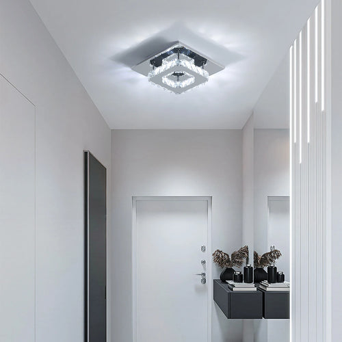 Crystal LED Ceiling Light Modern Ceiling Lamp 12W 6500K Modern Square Ceiling Light LED Chandelier for Kitchen Bedroom, Dia 20cm