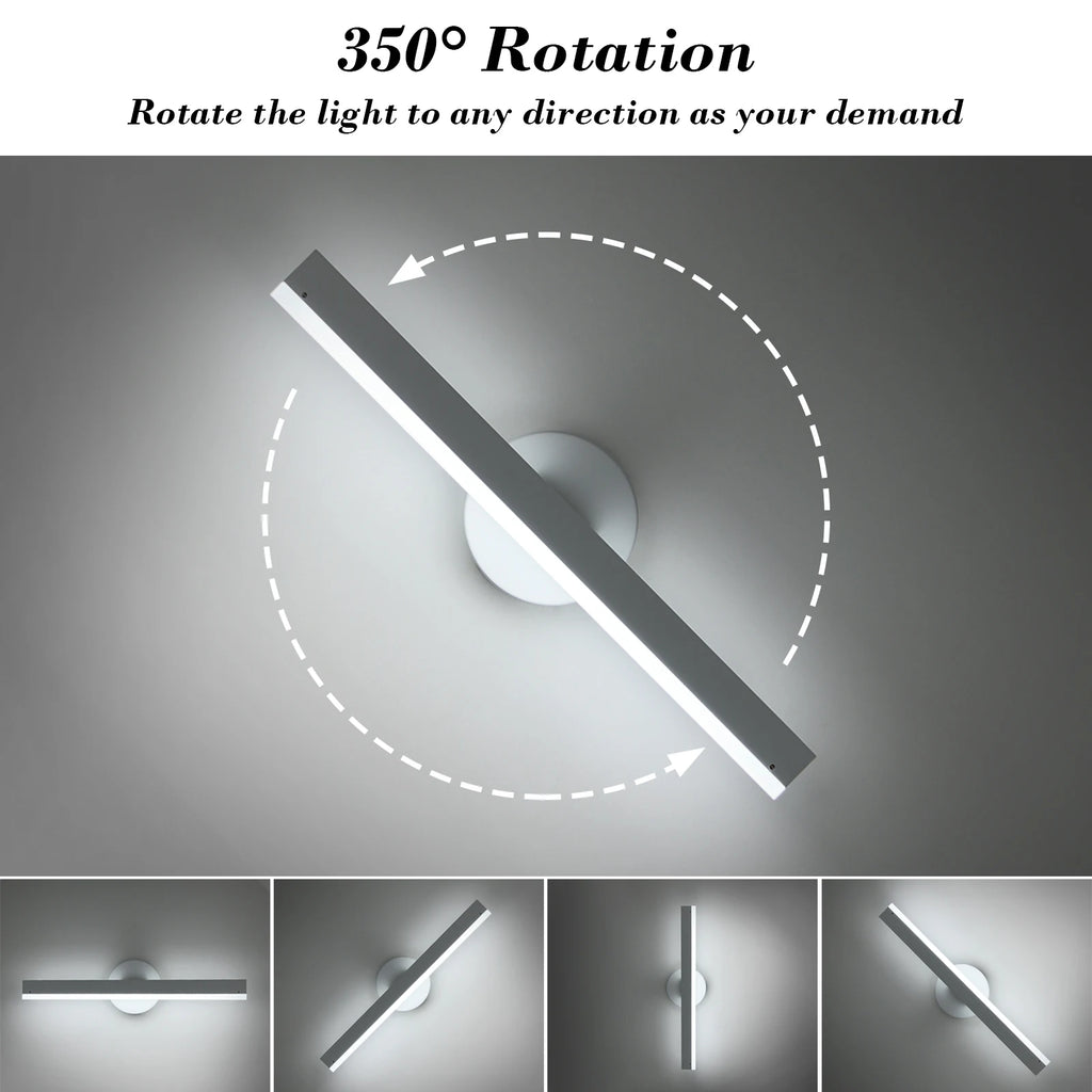 Indoor Wall Sconce 12W, Modern LED Wall Lamp Rotatable 300°, Cool White Wall Light 6500K, White Bathroom Mirror Lamp